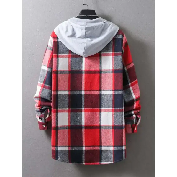 Men's plaid hooded casual jacket shirt coat Nexellus