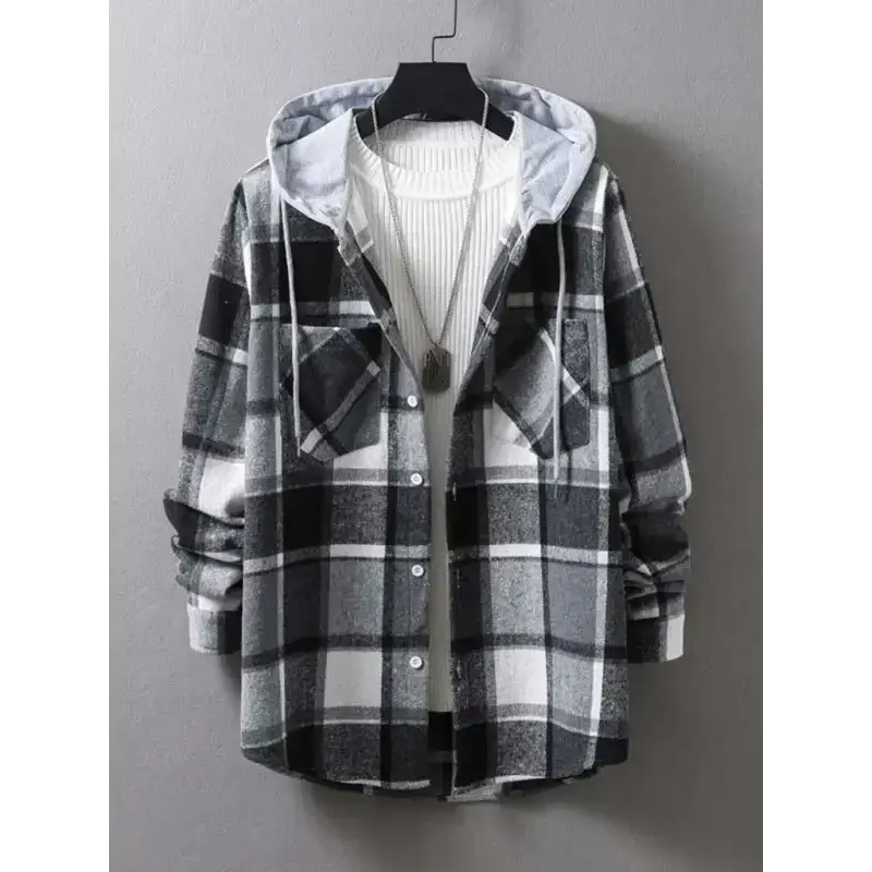 Men's plaid hooded casual jacket shirt coat Nexellus