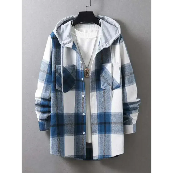 Men's plaid hooded casual jacket shirt coat Nexellus