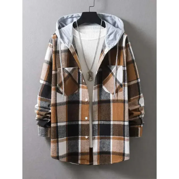 Men's plaid hooded casual jacket shirt coat Nexellus