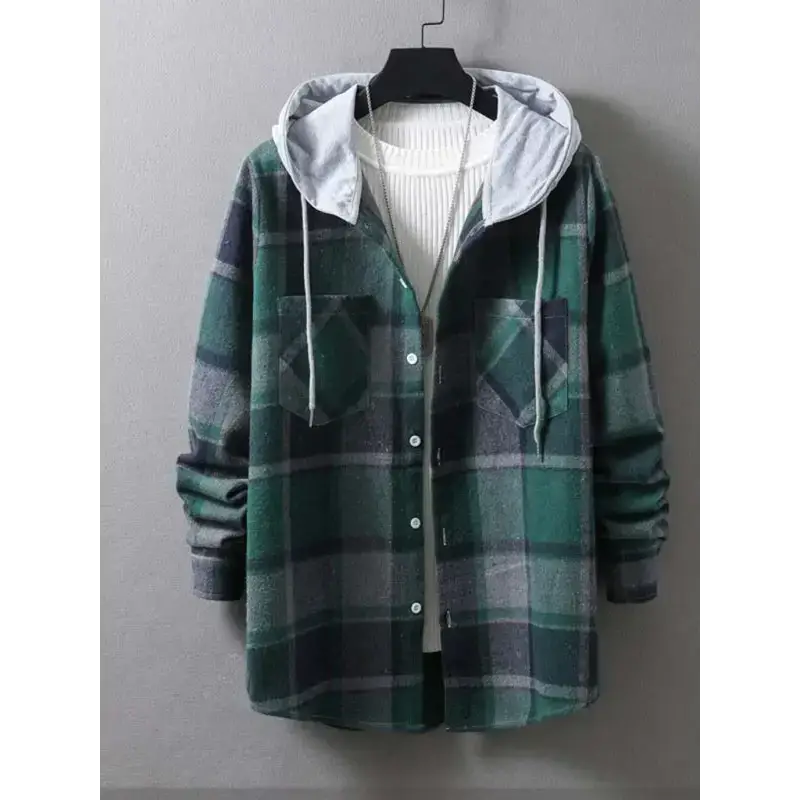 Men's plaid hooded casual jacket shirt coat Nexellus