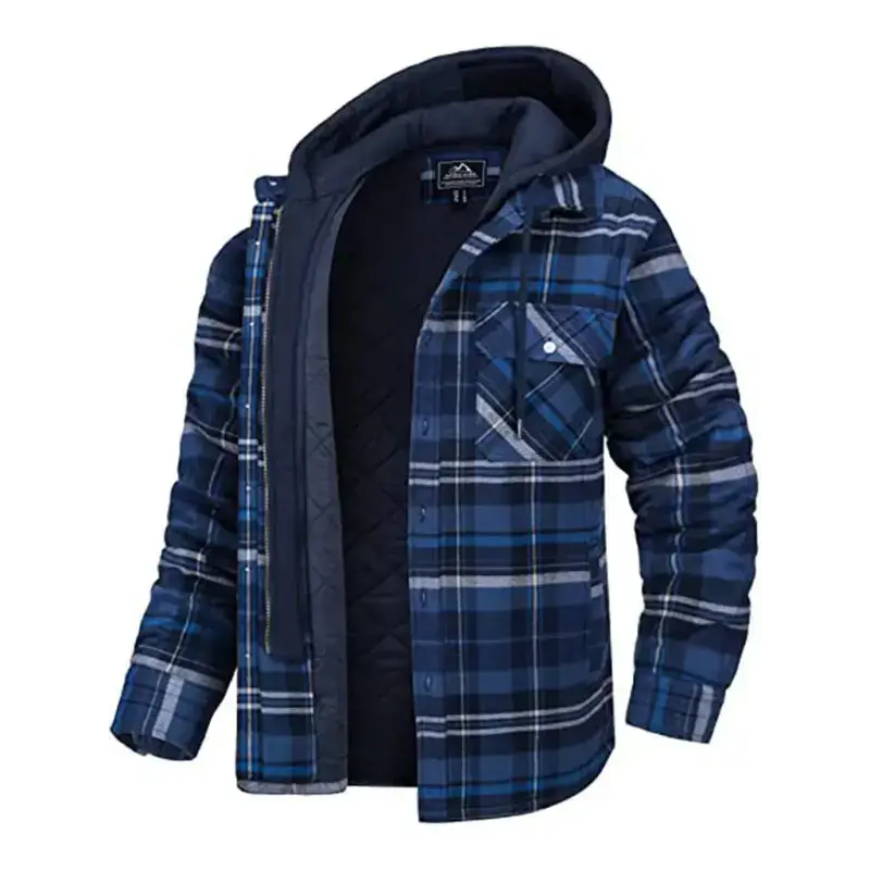 Men’s plaid pattern flannel contrast with quilted lined hoodie shirt Nexellus