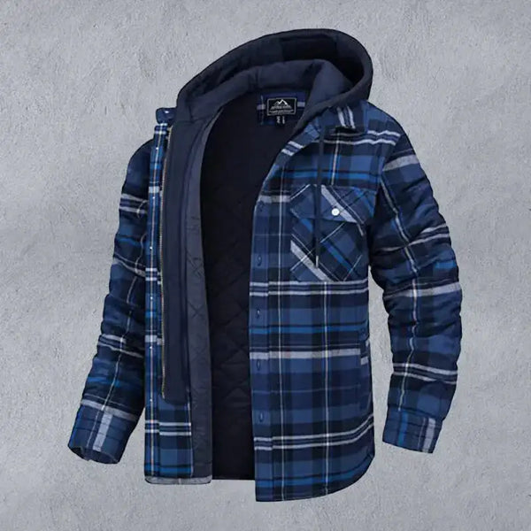 Men’s plaid pattern flannel contrast with quilted lined hoodie shirt Nexellus