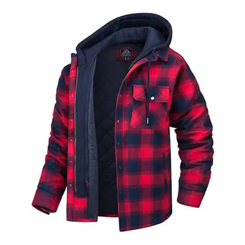 Men’s plaid pattern flannel contrast with quilted lined hoodie shirt Nexellus