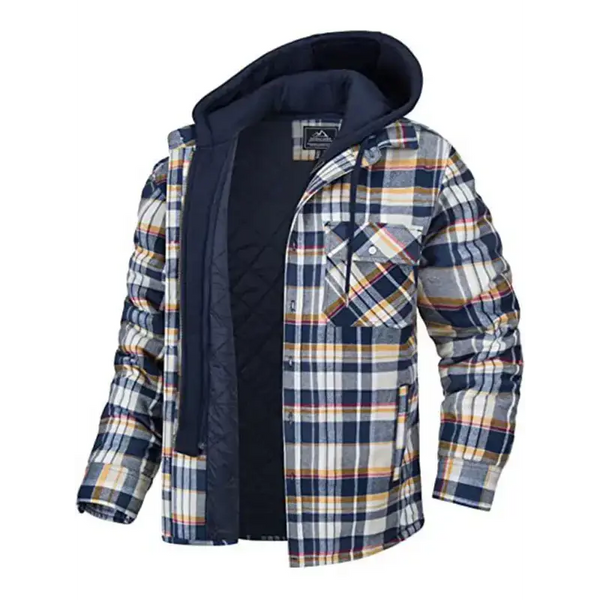 Men’s plaid pattern flannel contrast with quilted lined hoodie shirt Nexellus