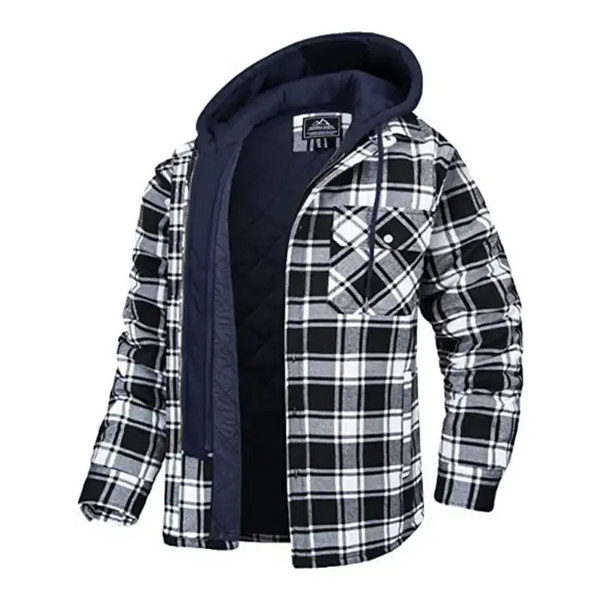 Men’s plaid pattern flannel contrast with quilted lined hoodie shirt Nexellus