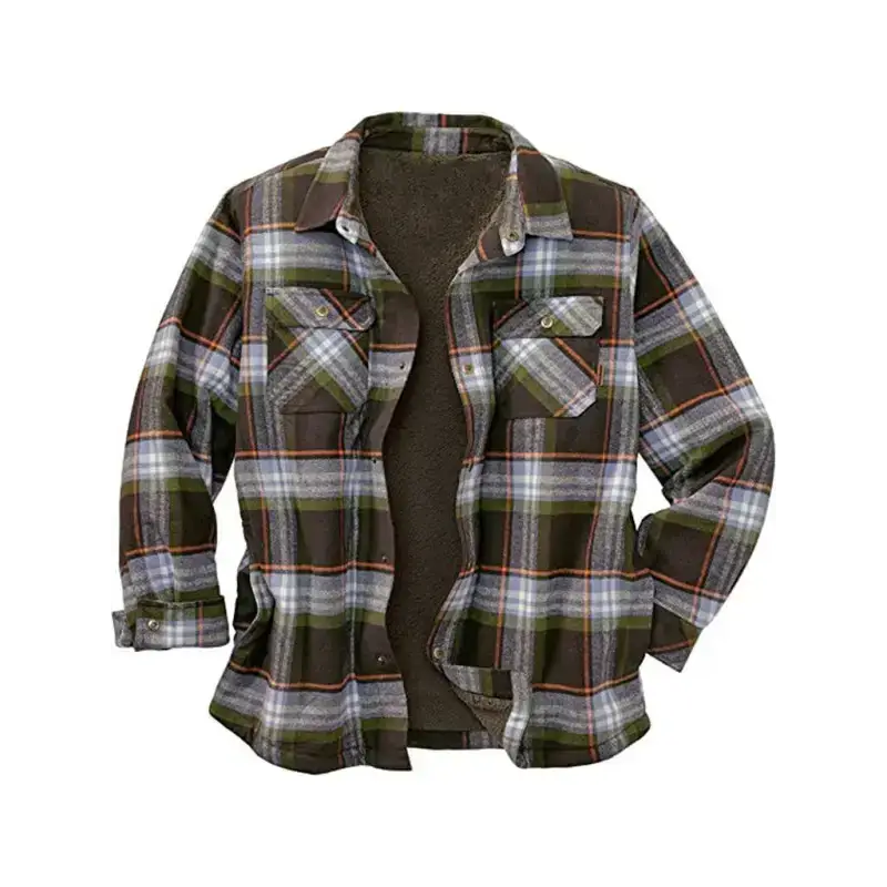 Men’s plaid pattern with buttoned breast pocket faux sherpa-lined Nexellus