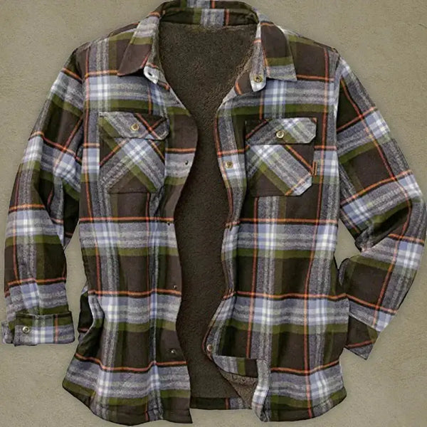 Men’s plaid pattern with buttoned breast pocket faux sherpa-lined Nexellus