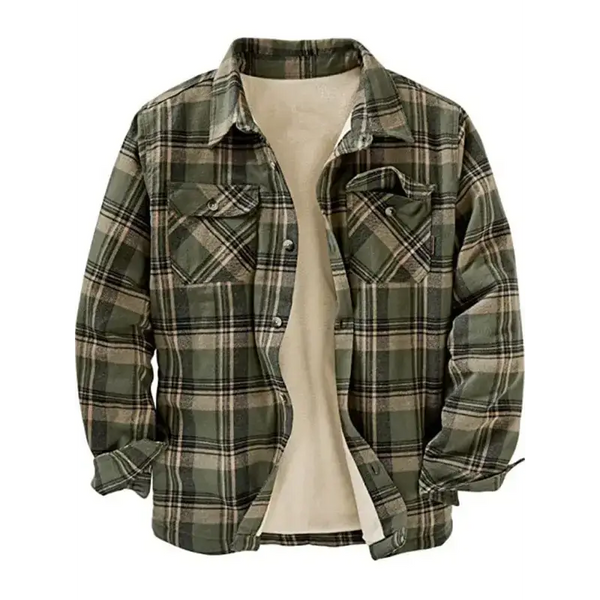 Men’s plaid pattern with buttoned breast pocket faux sherpa-lined Nexellus