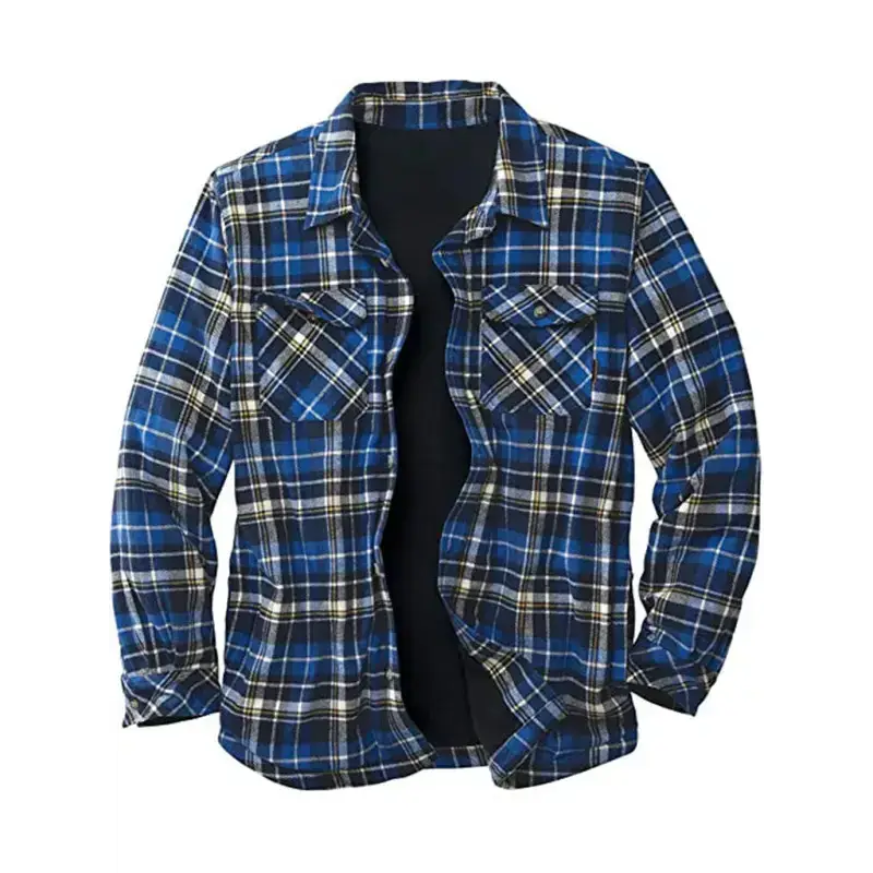 Men’s plaid pattern with buttoned breast pocket faux sherpa-lined Nexellus