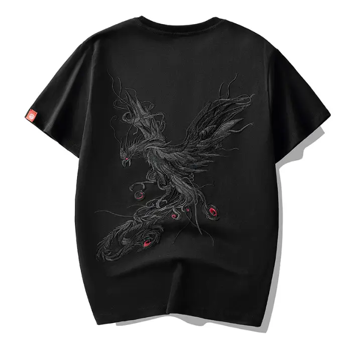 Men's Pure Cotton Loose Short-Sleeved T-Shirt with Phoenix Embroidery Nexellus