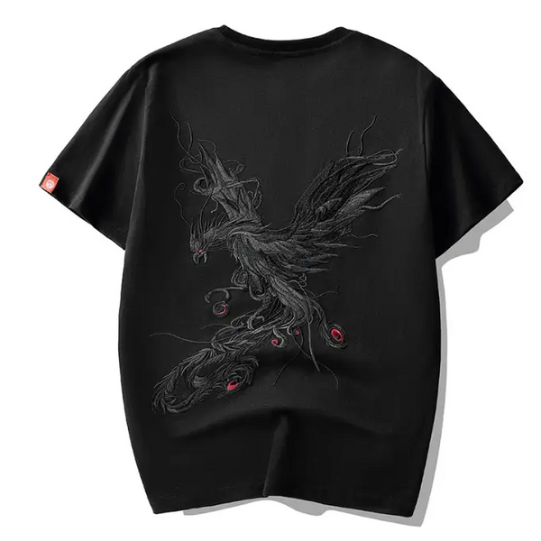 Men's Pure Cotton Loose Short-Sleeved T-Shirt with Phoenix Embroidery Nexellus