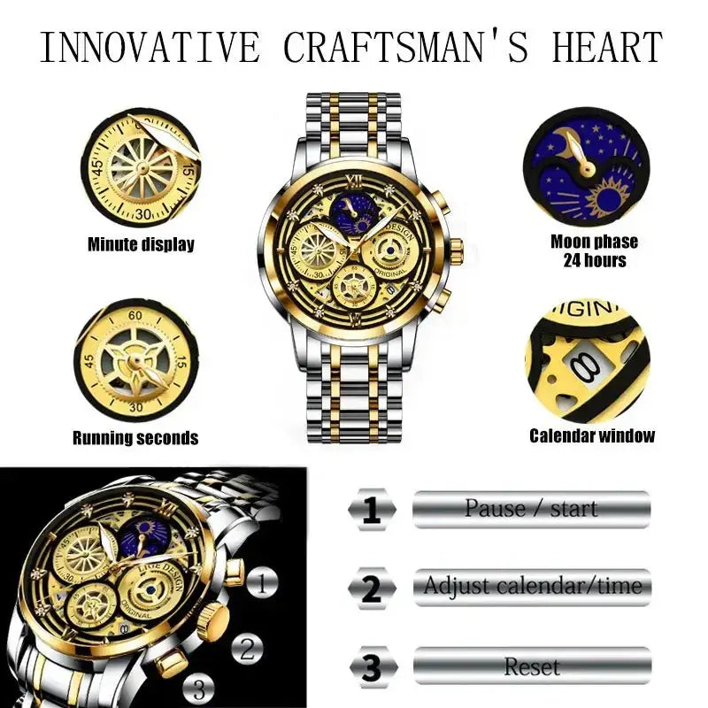 Men's quartz watch skeleton new concept waterproof watch Nexellus