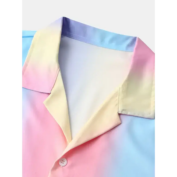 Men's rainbow colour short sleeve button-up camp shirt Nexellus