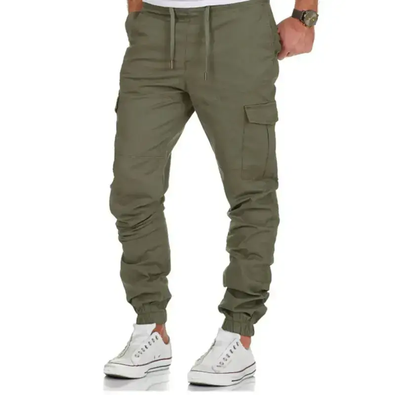 Men's solid color cargo pocket drawstring casual trousers Nexellus