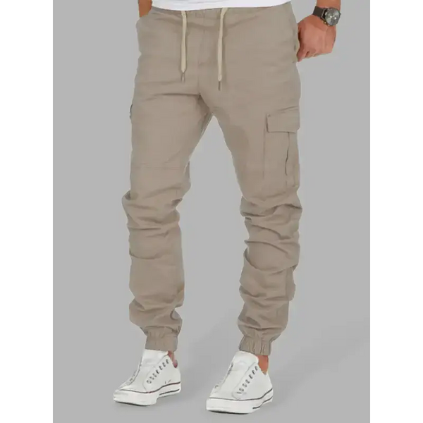 Men's solid color cargo pocket drawstring casual trousers Nexellus