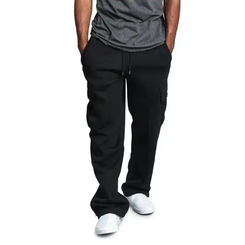 Men's solid color elastic waist multi-pocket loose fit cargo pants Nexellus