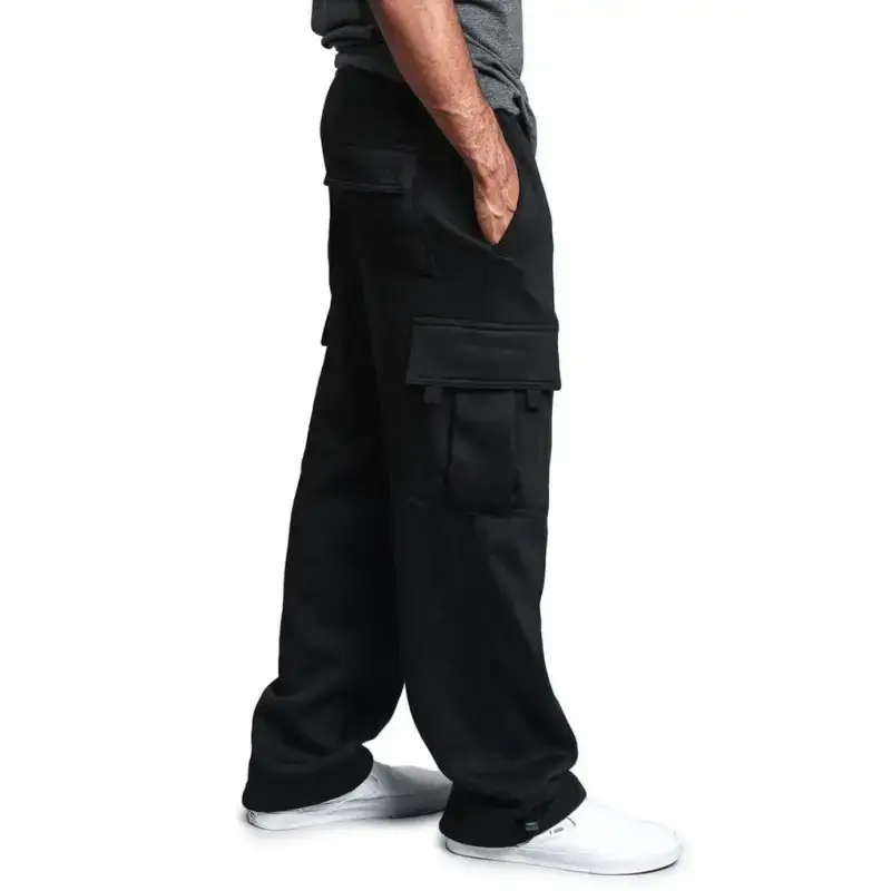 Men's solid color elastic waist multi-pocket loose fit cargo pants Nexellus