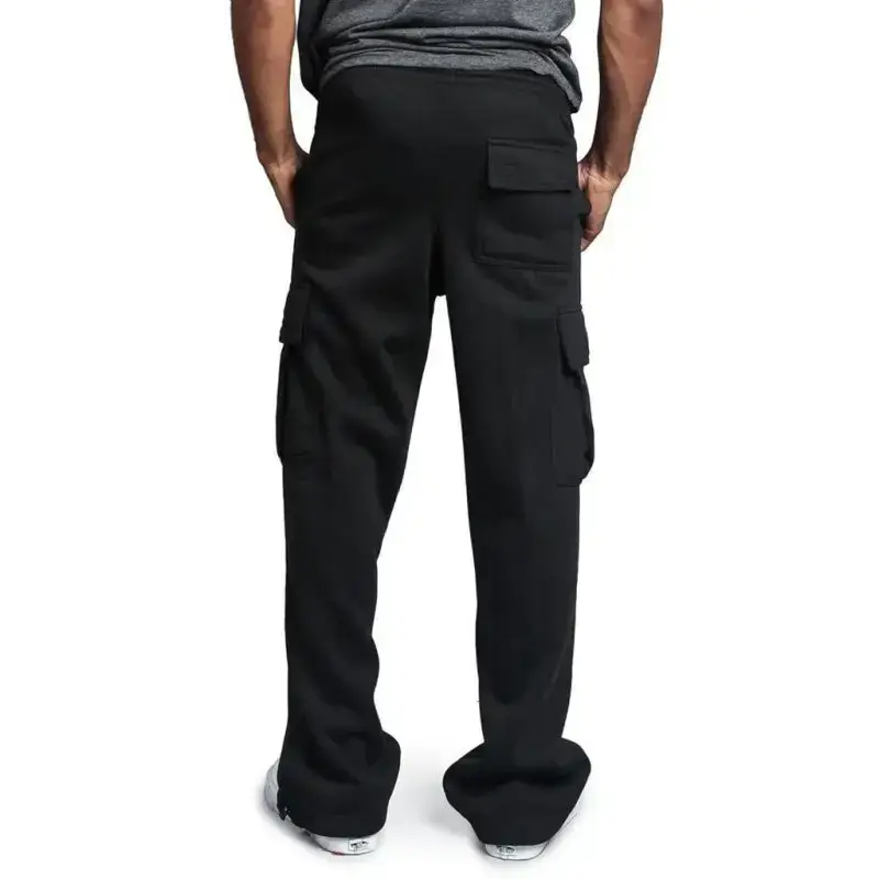 Men's solid color elastic waist multi-pocket loose fit cargo pants Nexellus