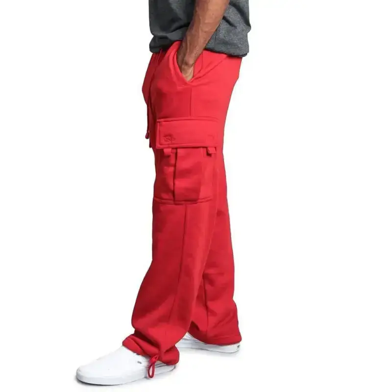 Men's solid color elastic waist multi-pocket loose fit cargo pants Nexellus