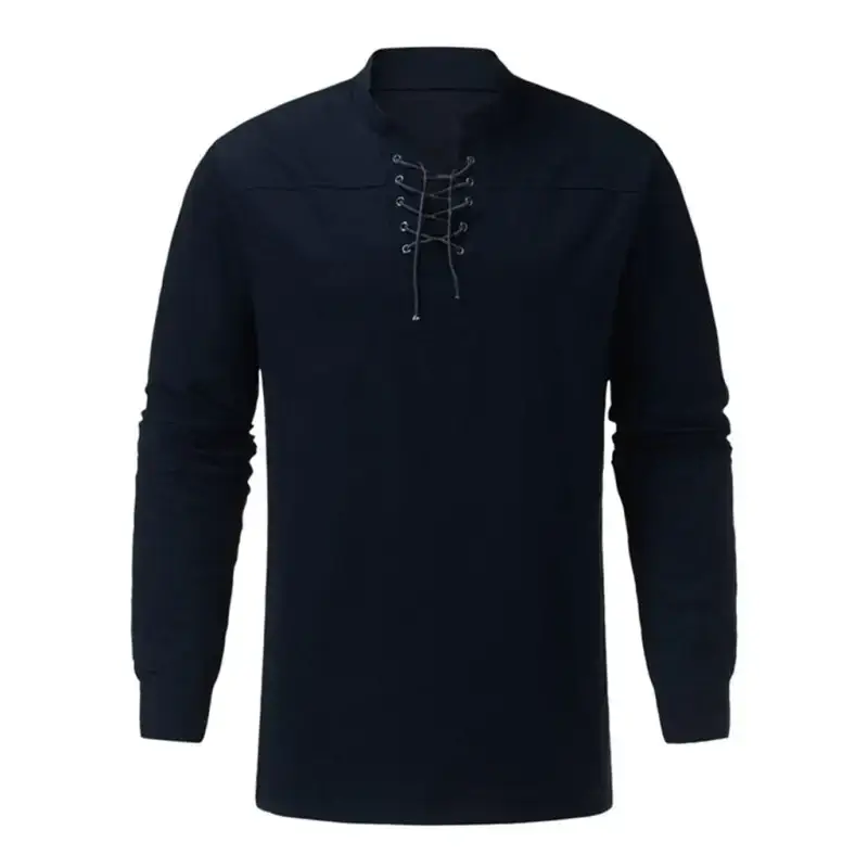 Men's solid color long sleeve lace-up rib sweater Nexellus