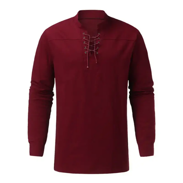 Men's solid color long sleeve lace-up rib sweater Nexellus