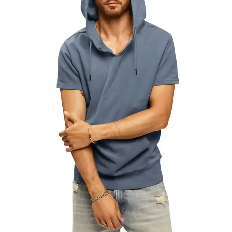 Men's solid color short sleeve hooded sweatshirt Nexellus