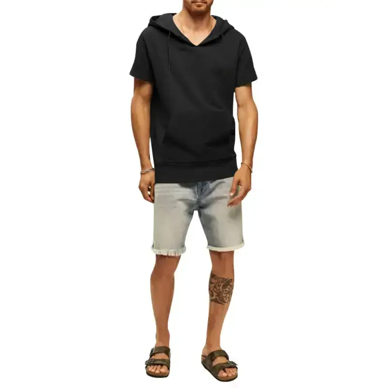 Men's solid color short sleeve hooded sweatshirt Nexellus