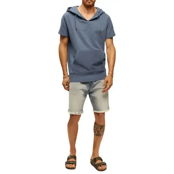 Men's solid color short sleeve hooded sweatshirt Nexellus