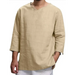 Men's solid color v neck slub linen three quarter sleeve shirt Nexellus