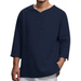 Men's solid color v neck slub linen three quarter sleeve shirt Nexellus