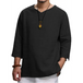 Men's solid color v neck slub linen three quarter sleeve shirt Nexellus