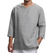 Men's solid color v neck slub linen three quarter sleeve shirt Nexellus