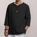 Men's solid color v neck slub linen three quarter sleeve shirt Nexellus