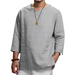 Men's solid color v neck slub linen three quarter sleeve shirt Nexellus