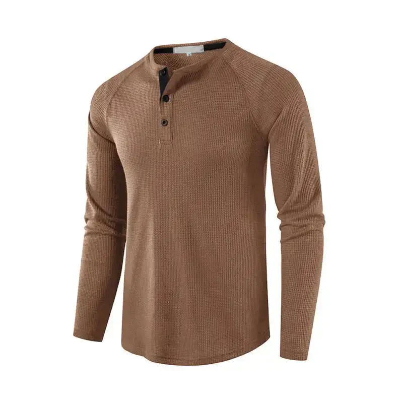 Men's solid color waffle knit henley Nexellus