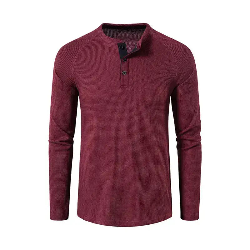 Men's solid color waffle knit henley Nexellus