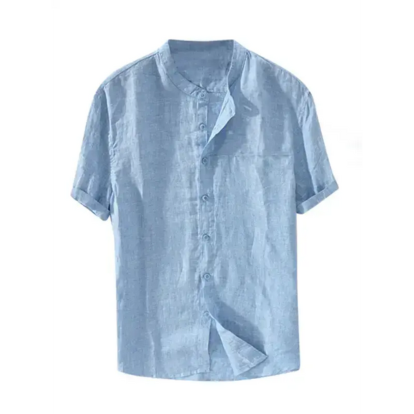 Men's solid colour cotton linen casual short sleeve shirt Nexellus