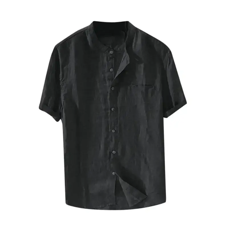 Men's solid colour cotton linen casual short sleeve shirt Nexellus