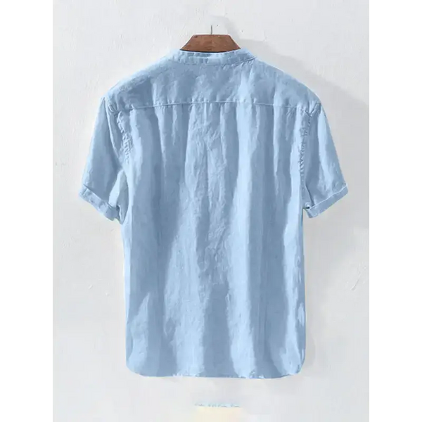 Men's solid colour cotton linen casual short sleeve shirt Nexellus