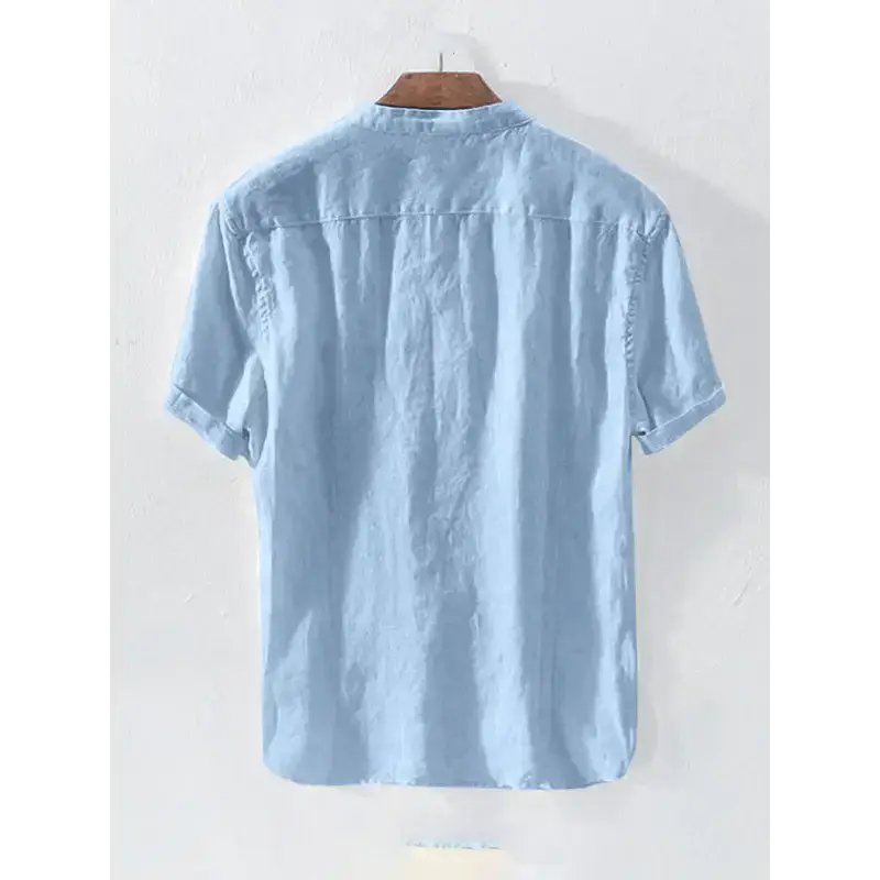 Men's solid colour cotton linen casual short sleeve shirt Nexellus