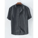 Men's solid colour cotton linen casual short sleeve shirt Nexellus