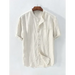 Men's solid colour cotton linen casual short sleeve shirt Nexellus