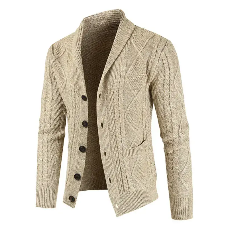 Men's solid colour shawl collar cable stitch cardigan Nexellus