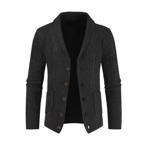 Men's solid colour shawl collar cable stitch cardigan Nexellus