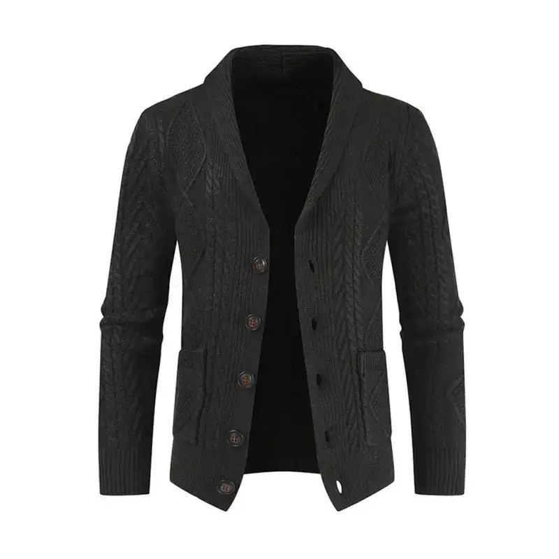 Men's solid colour shawl collar cable stitch cardigan Nexellus