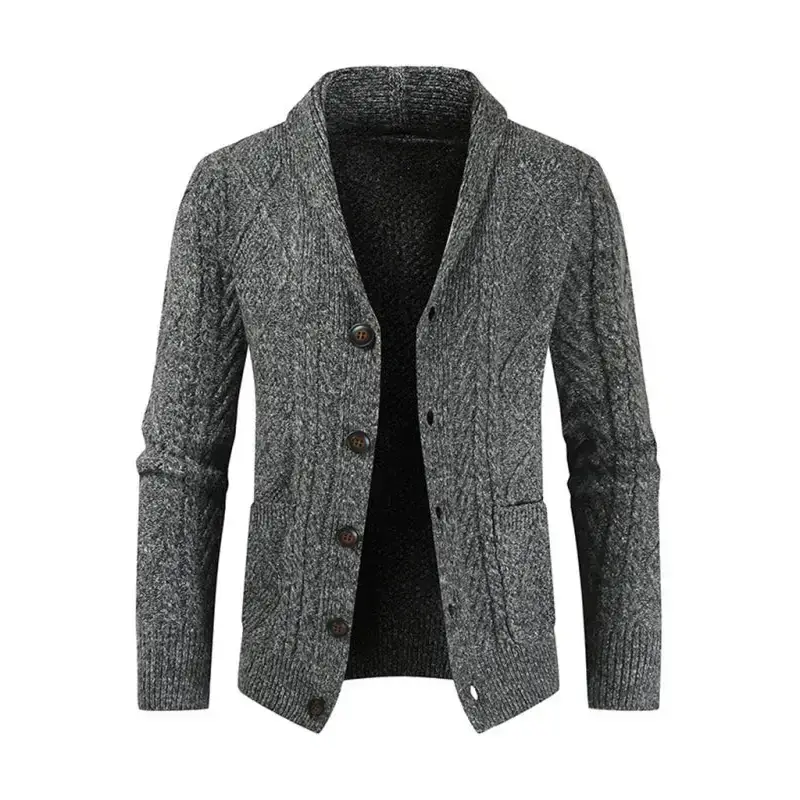 Men's solid colour shawl collar cable stitch cardigan Nexellus