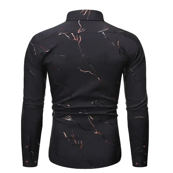 Men's stand collar line foil print long sleeve shirt Nexellus