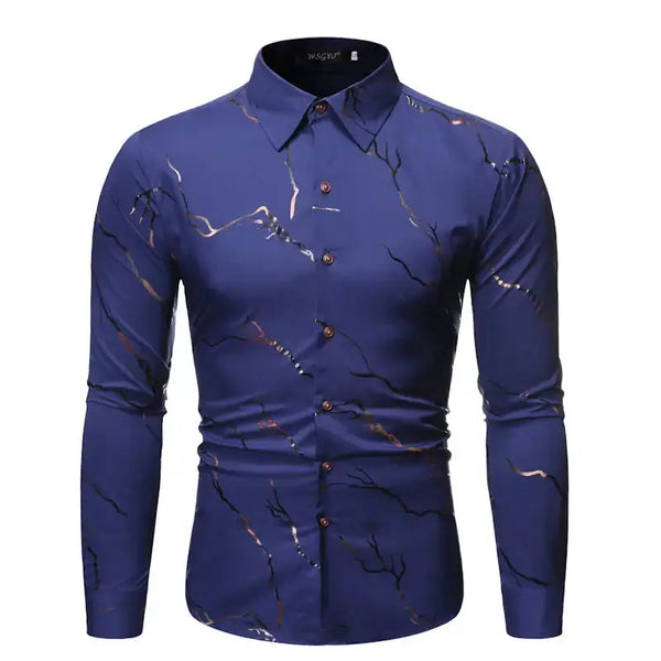 Men's stand collar line foil print long sleeve shirt Nexellus