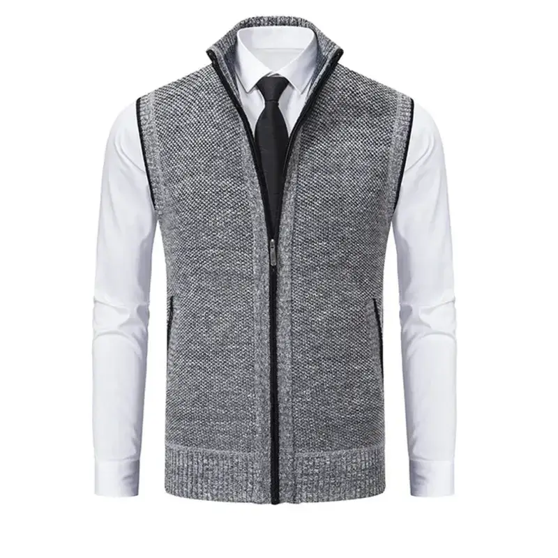 Men's stand collar sleeveless knitted casual thickened lining vest Nexellus